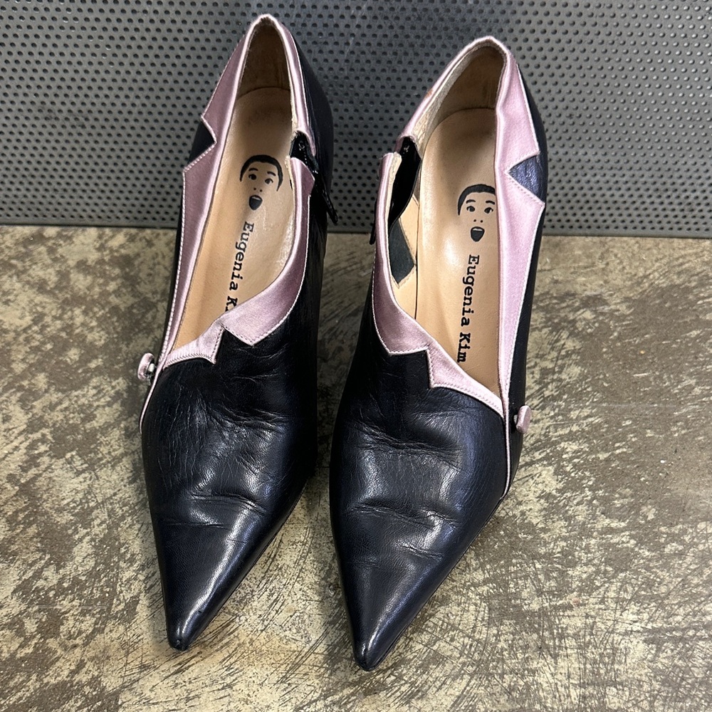 Eugenia Kim Black and Pink Shoe Bootie Heels, Sz 35